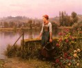 A Woman With A Watering Can By The River countrywoman Daniel Ridgway Knight